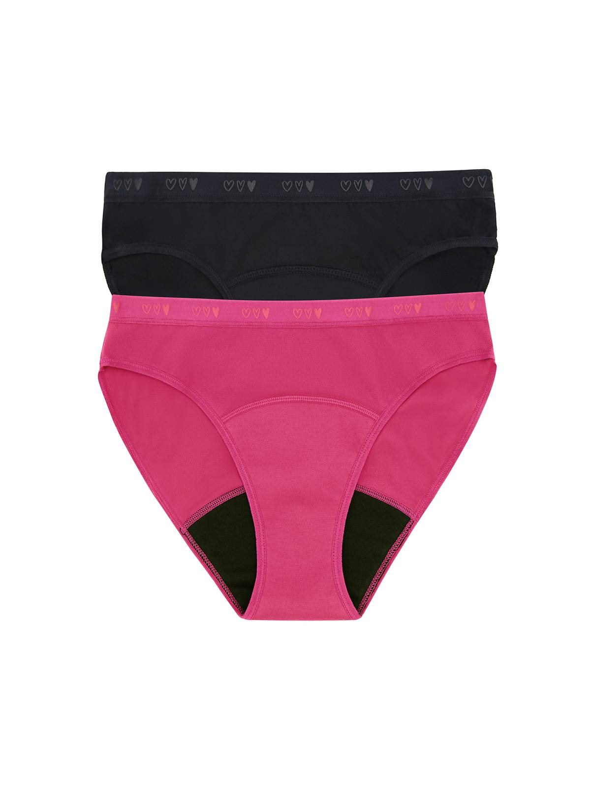 LOVE LUNA Girls 2 Pair Pack Period Bikini Brief Black & Boysenberry 12-13 years - Image 1